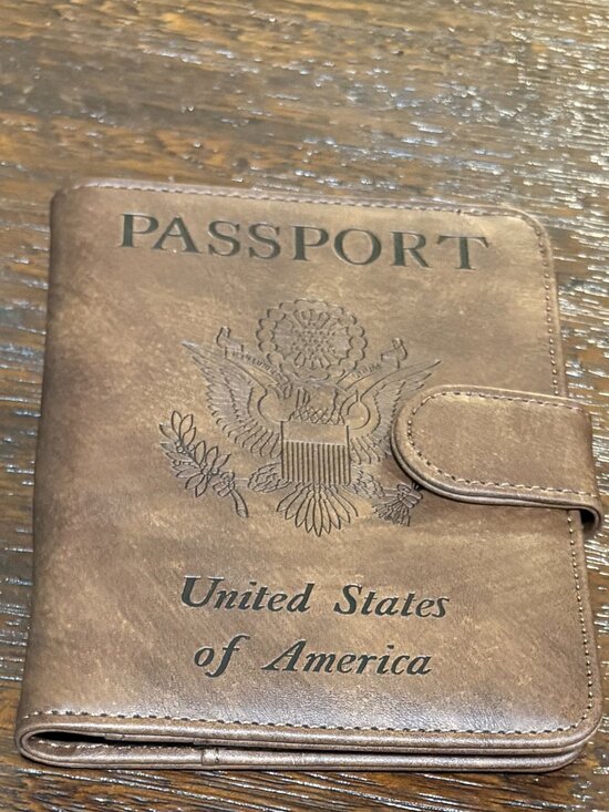 None Other - Brown Leather Passport Holder Wallet Case NEW